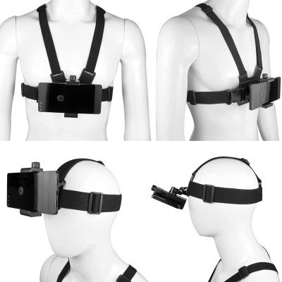 Chest mount for phone and head belt clip for POV/VLOG shooting,