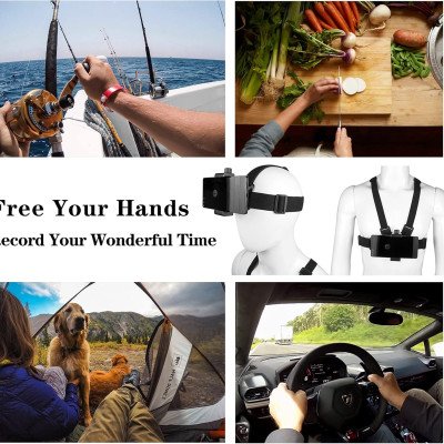 Chest mount for phone and head belt clip for POV/VLOG shooting,