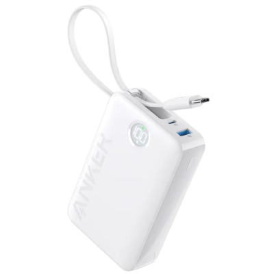 ANKER 335 POWER BANK 20K MAH 22.5W DAHİLİ USB-C KABLOLU BEYAZ