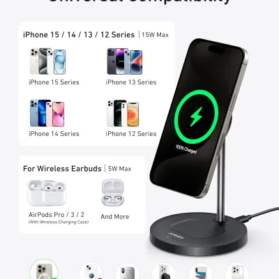 Anker MAGgo Wireless charger Single stand 15W Qi2 black