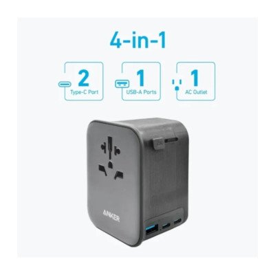 Anker Nano Seyahat Adaptörü 4'ü 1 Arada 65W Gan Siyah