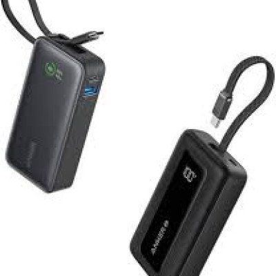 anker power bank 10k mAh 30w bulit-in usb-c+lightning cable black