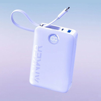 ANKER 335 POWER BANK 20K MAH 22.5W DAHİLİ USB-C KABLOLU MOR