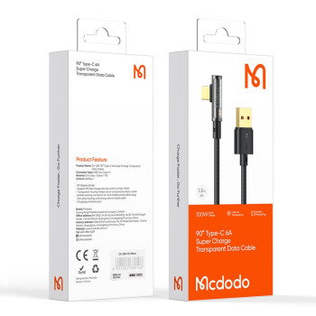 mcdodo cable 90 type-c super charge transparent data cable