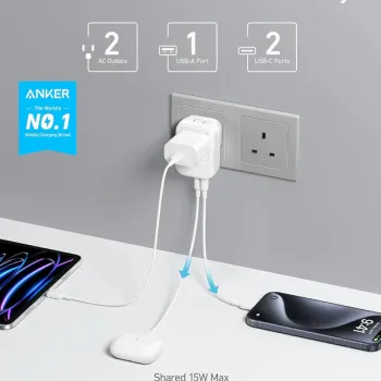 Anker Travel Adapter 5-in-1 2AC2C1A Ports 15W UK White - شاحن عالمي لل – Point بوينت