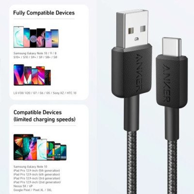 ANKER - Durable Braided Charging Cable USB-A to USB-C Cable