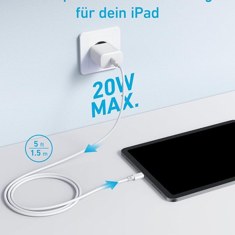 بارگاویکەرەوەی خێرایی بەرزی USB-C 20W Anker لەگەڵ کێبڵی USB-C