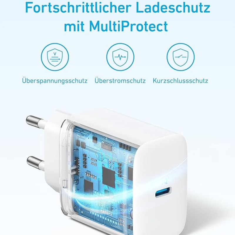 بارگاویکەرەوەی خێرایی بەرزی USB-C 20W Anker لەگەڵ کێبڵی USB-C