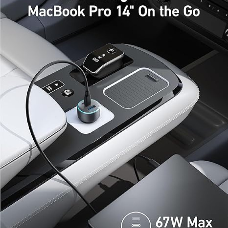 شاحن سيارة Anker 335 بقوة 67 وات مع كابل C-to-C بطول 3 أقدام، أسود1