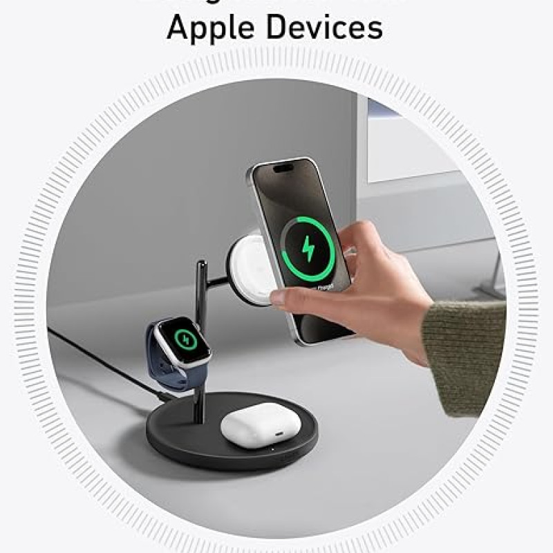 iPhone için 3'ü 1 arada kablosuz şarj istasyonu 25 watt (siyah) iPhone için 3'ü 1 arada kablosuz şarj istasyonu