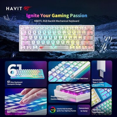 Havit KB903L Gaming keyboard 61 key Transparent white Havit KB903L Gaming keyboard 61 key Transparent white