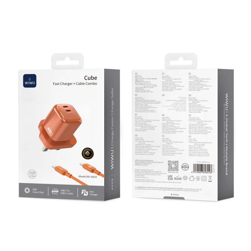 WIWU CUBE45W HIZLI ŞARJ CİHAZI + KABLO KOMBOSU